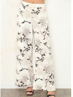 REVERSIBLE Print Crepe Floral Wide-Leg Pants by PAPARAZZI By BIZ- NWT , Small